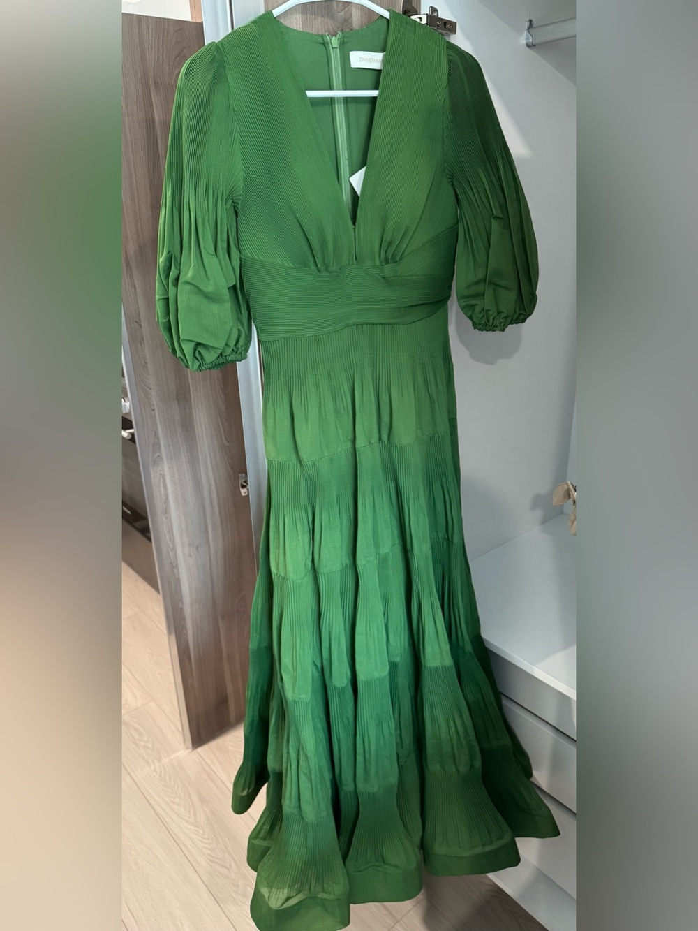 Green Puff-Sleeve Tiered Midi Dress ZIMMERMANN Tiered plissé-organza midi dress - Picture 5 of 7